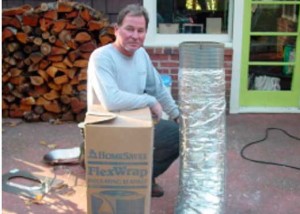 Oval stainless steel chimney liner insulated with U.L. listed homesaver foil face flex wrap